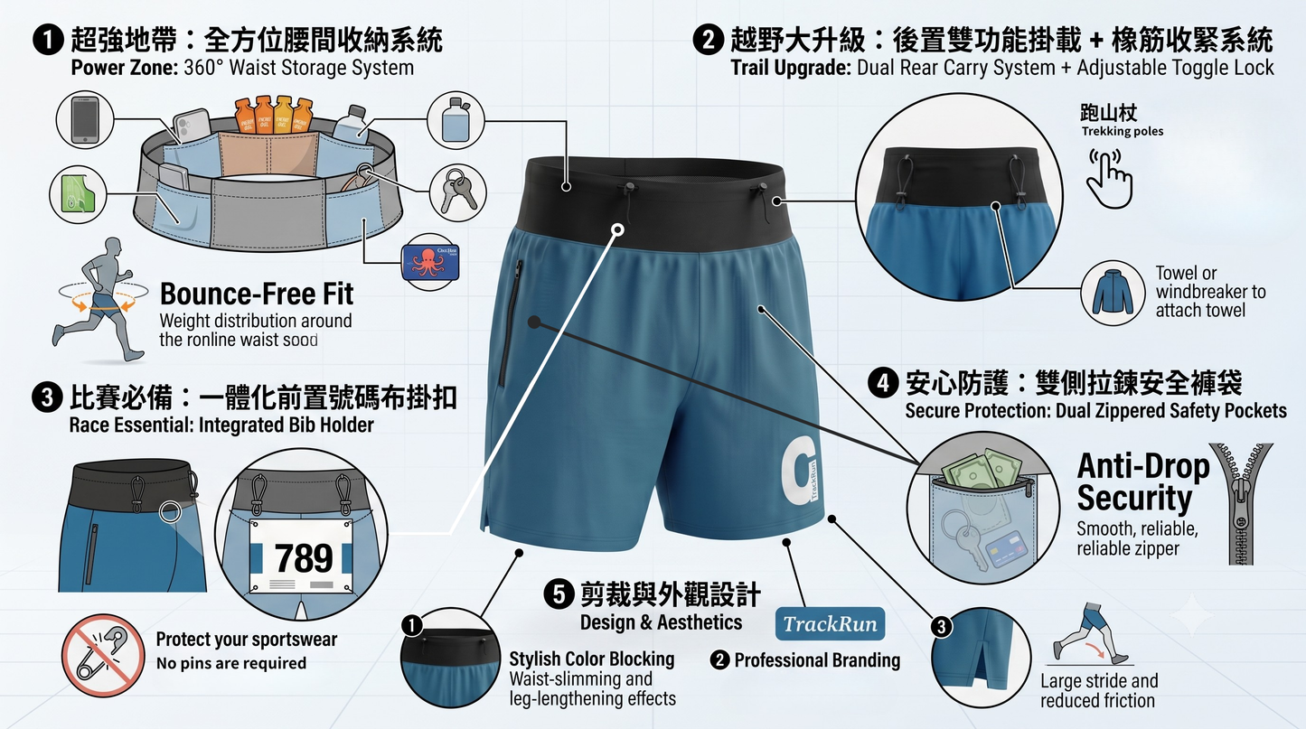 TrackRun Elite Running Gear System Shorts - Deep Turquoise 專業跑步機能裝備短褲 深松石藍
